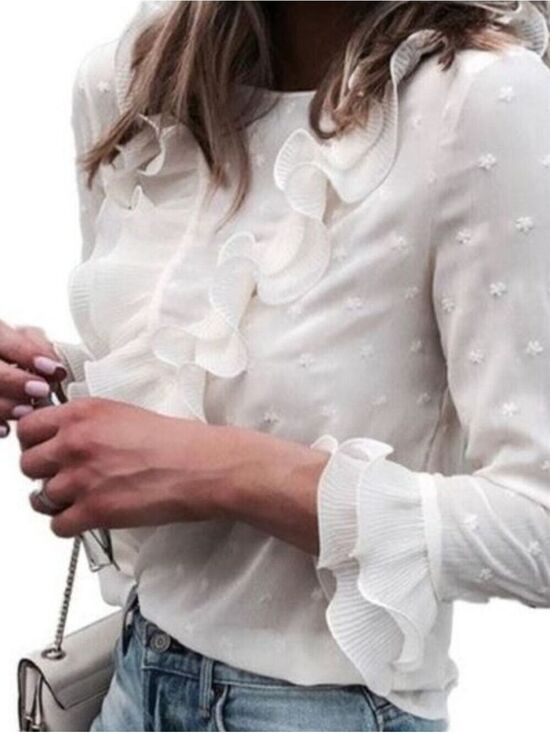 Trïbe Fashions Tops - TRÏBE White Sheer Swiss Dot Ruffled Top Blouse 3/4 Sleeve Size Medium NWT